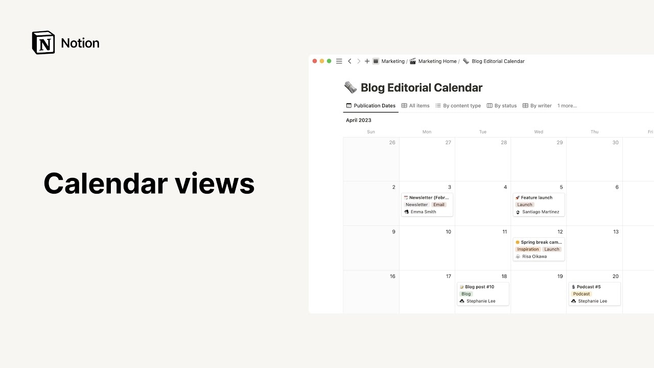 I Bases de données de la vue « calendrier »