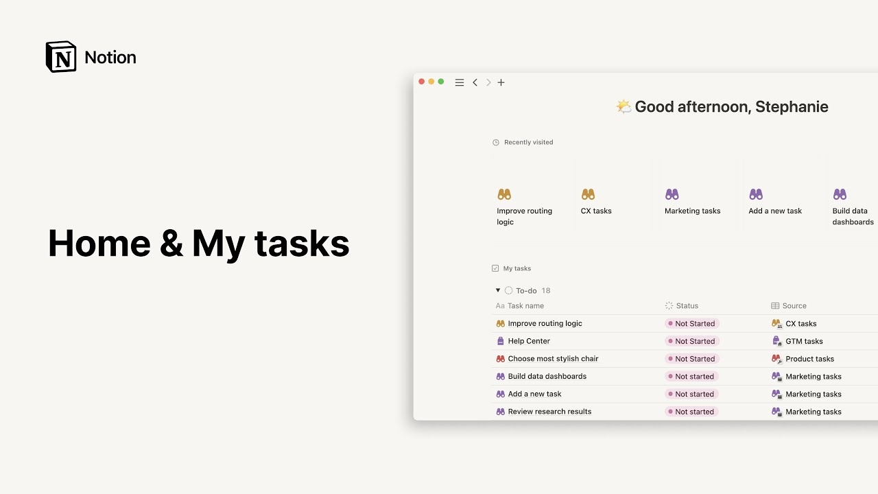 Aide : Accueil et Mes tâches