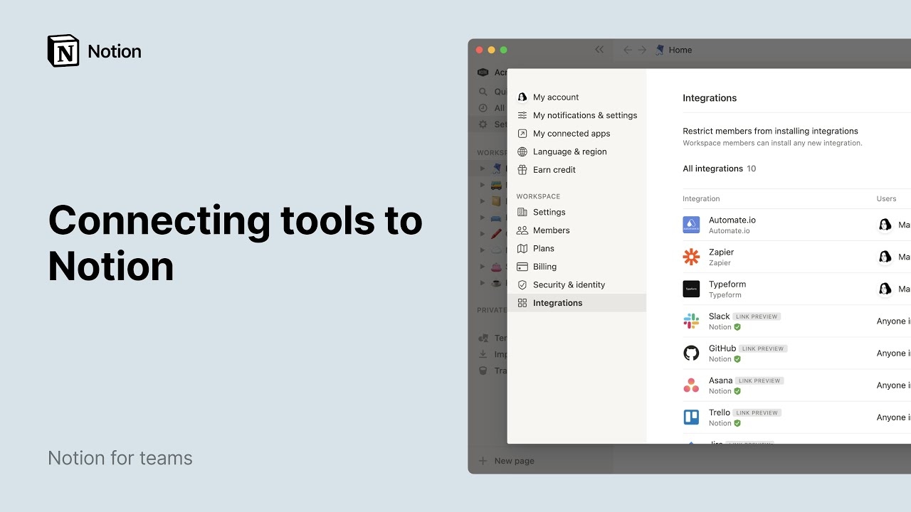 Connecting tools to Notion