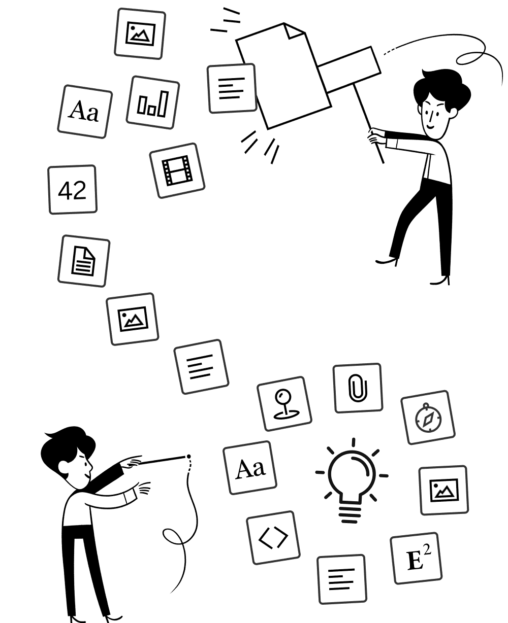 An illustration of a person taming a floating mess of documents