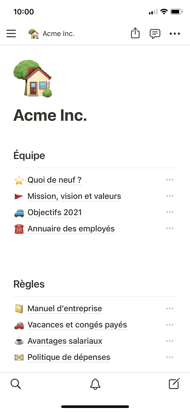 Une capture d’écran de l’application mobile de Notion