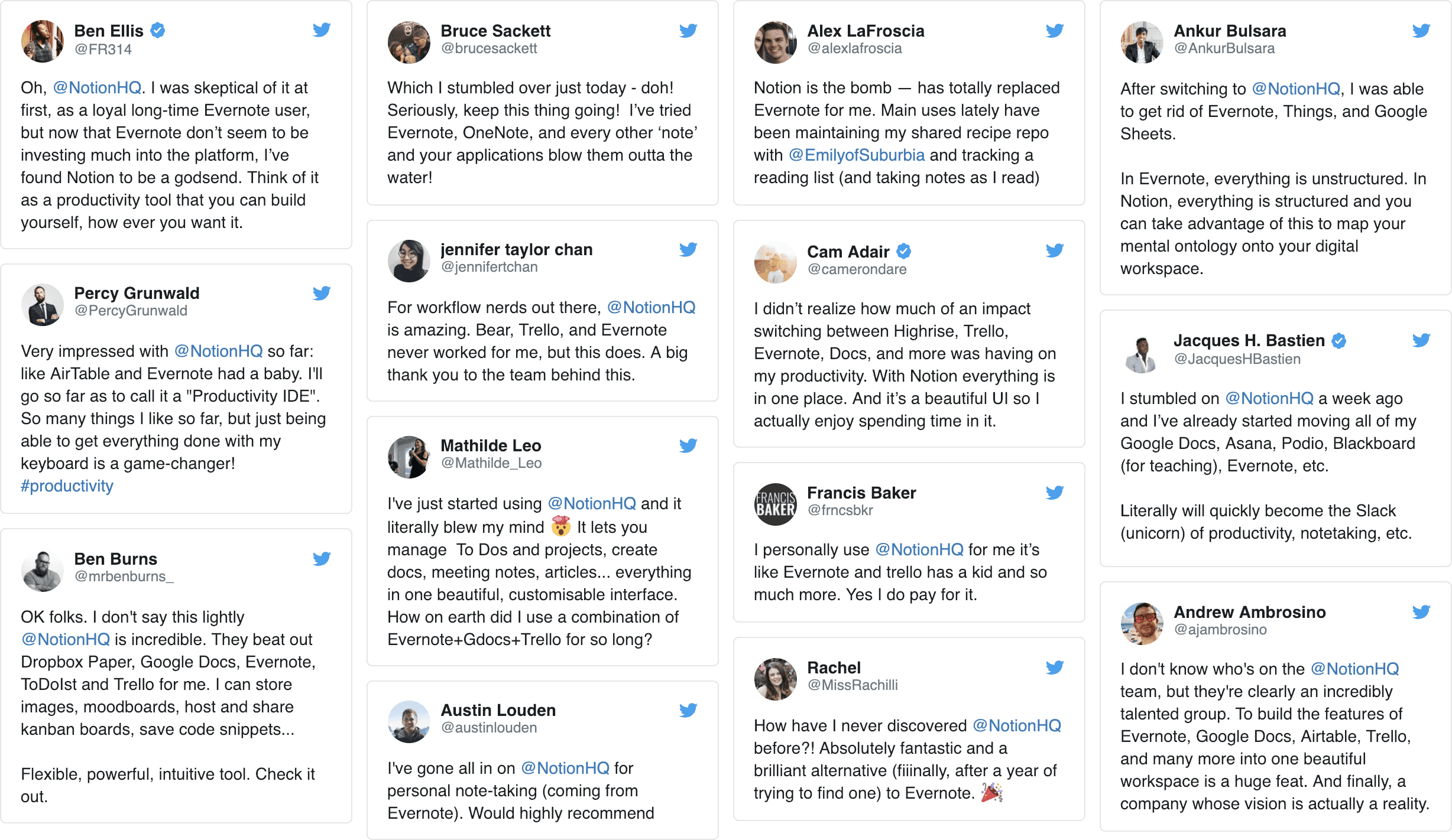 A collection of Tweets from users who like using Notion