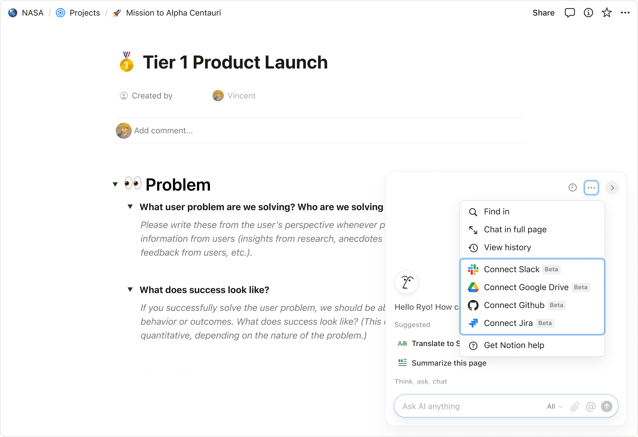 aide : connecteurs IA de Notion