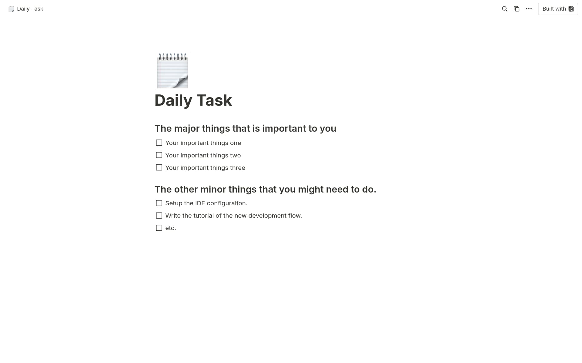 A template preview for Daily Task