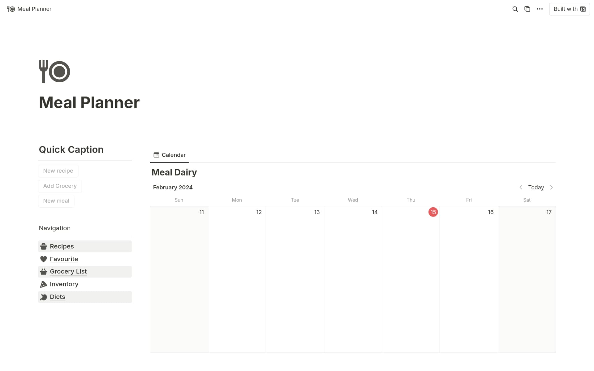 A template preview for Meal Planner