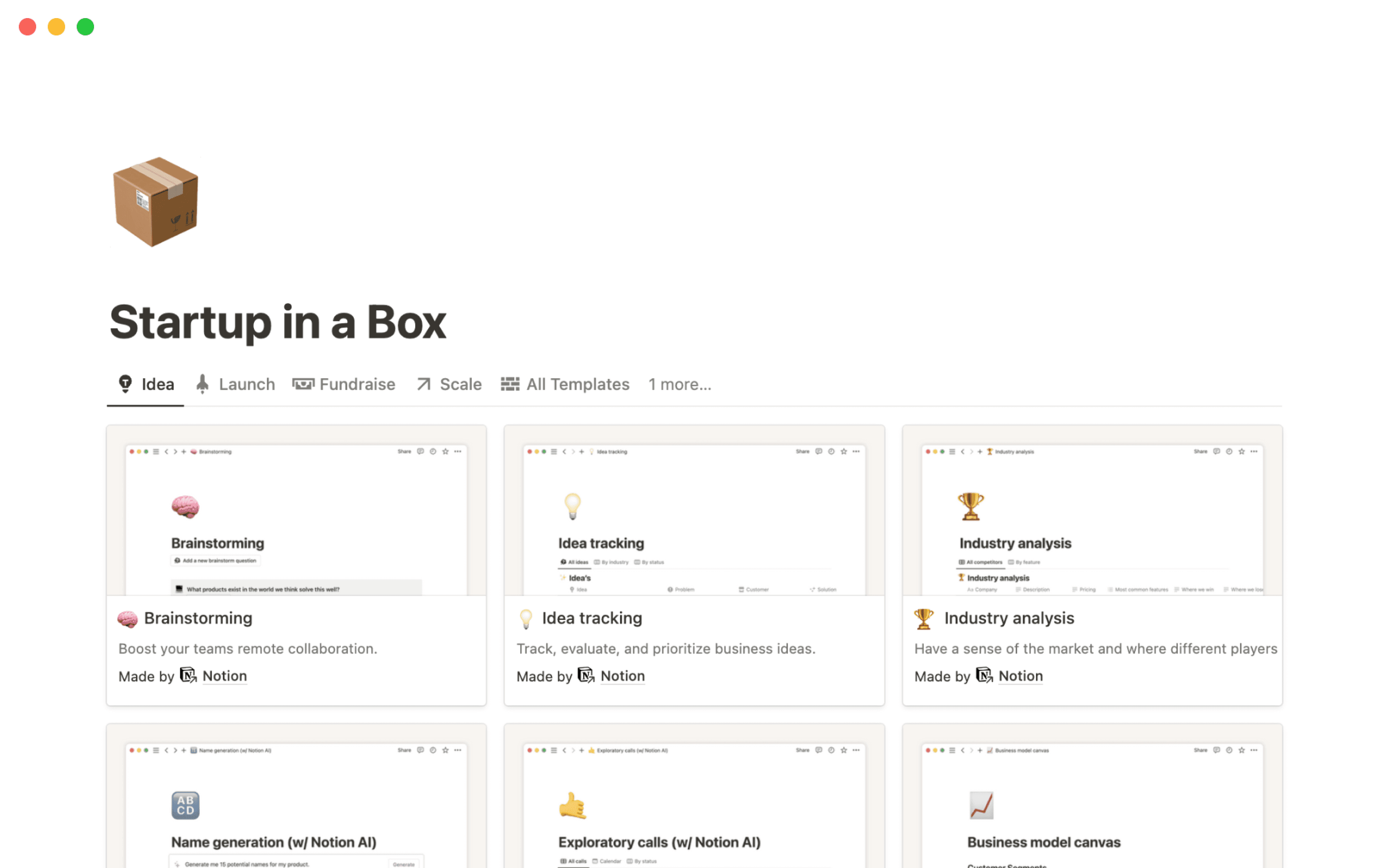 Startup in a box template