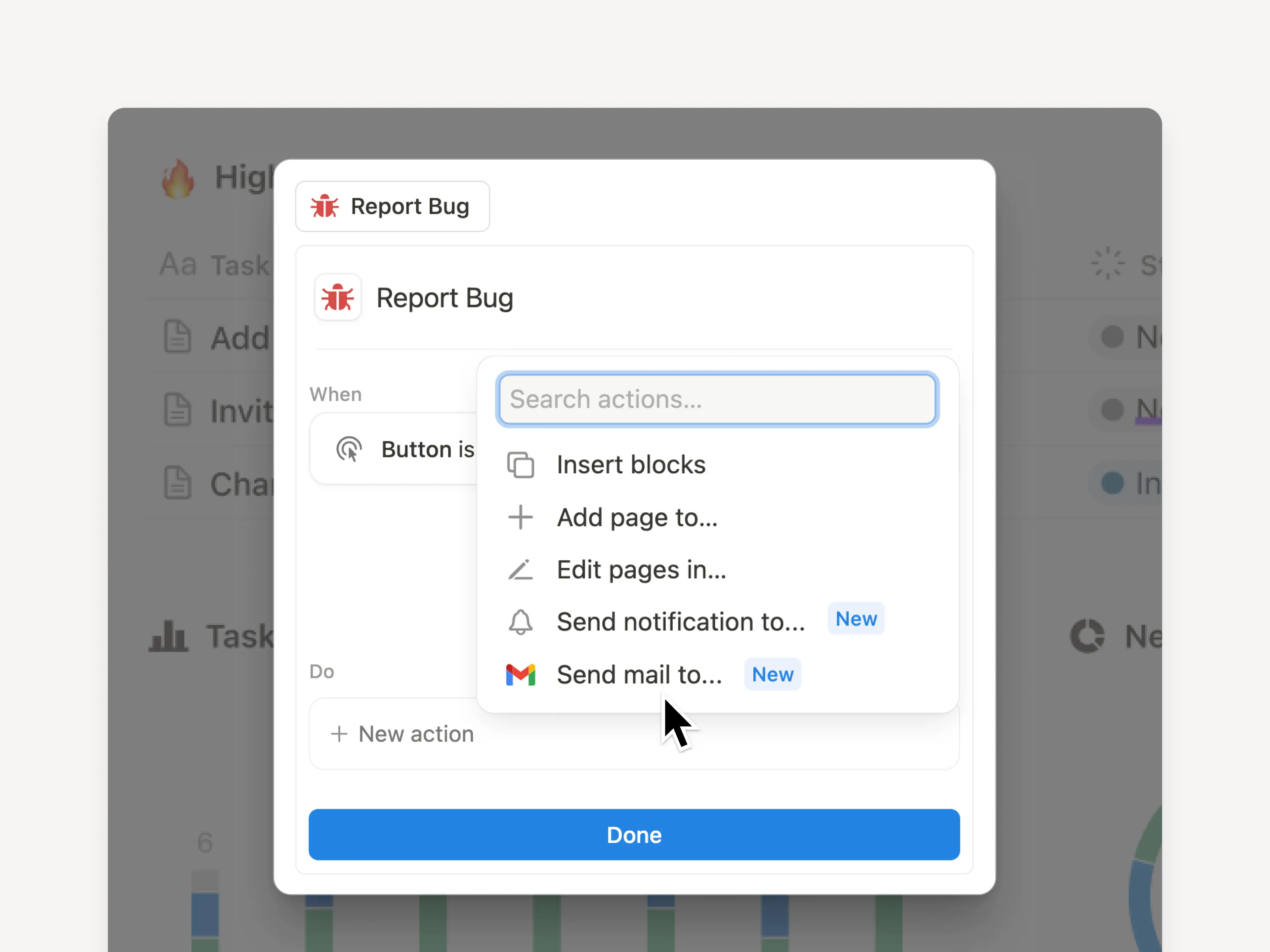 Novas notificações por botão (no aplicativo, Gmail)