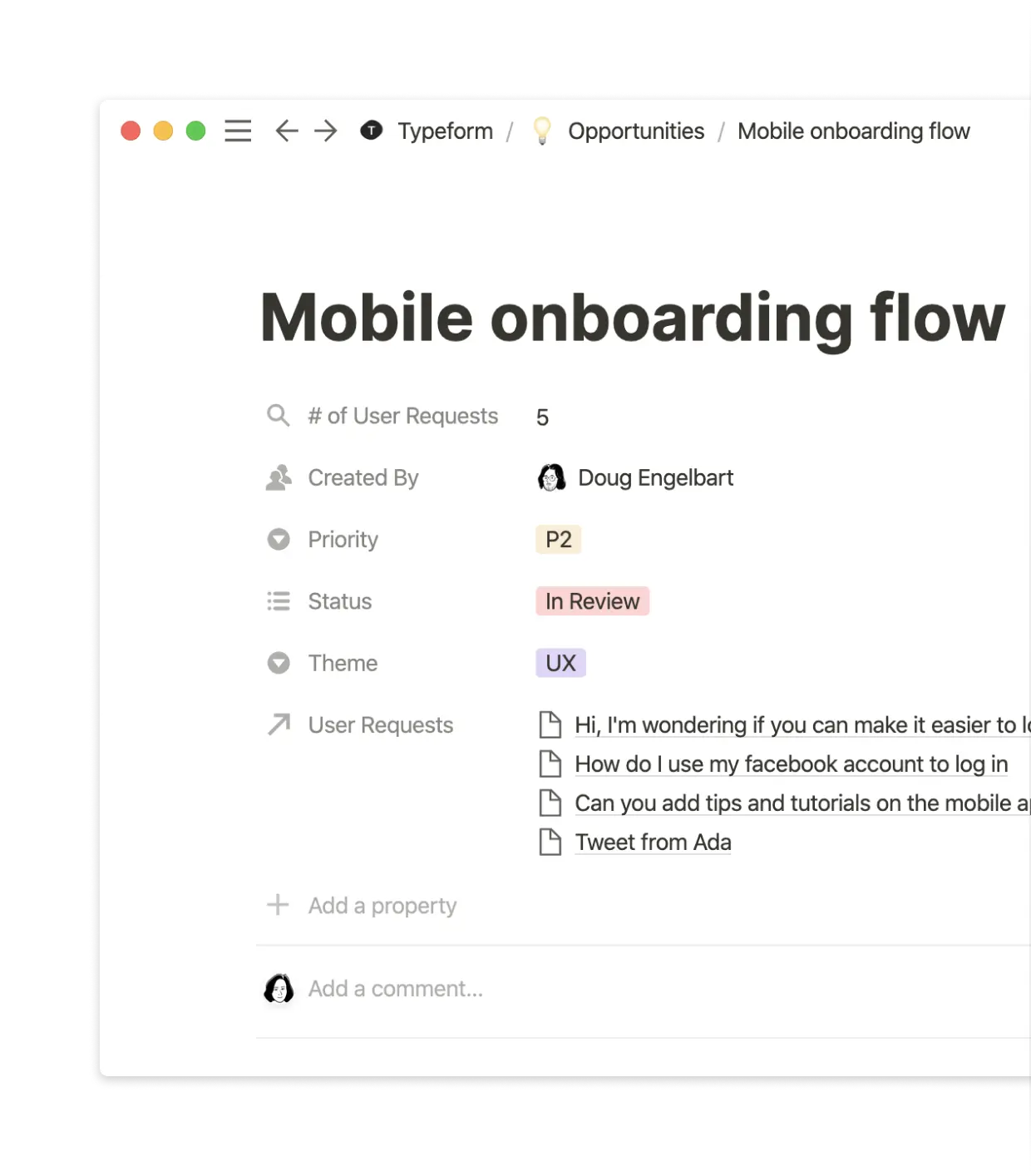 Typeform related database user feedback