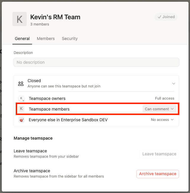 hc:チームスペース内の通常メンバーのアクセスレベルの変更
