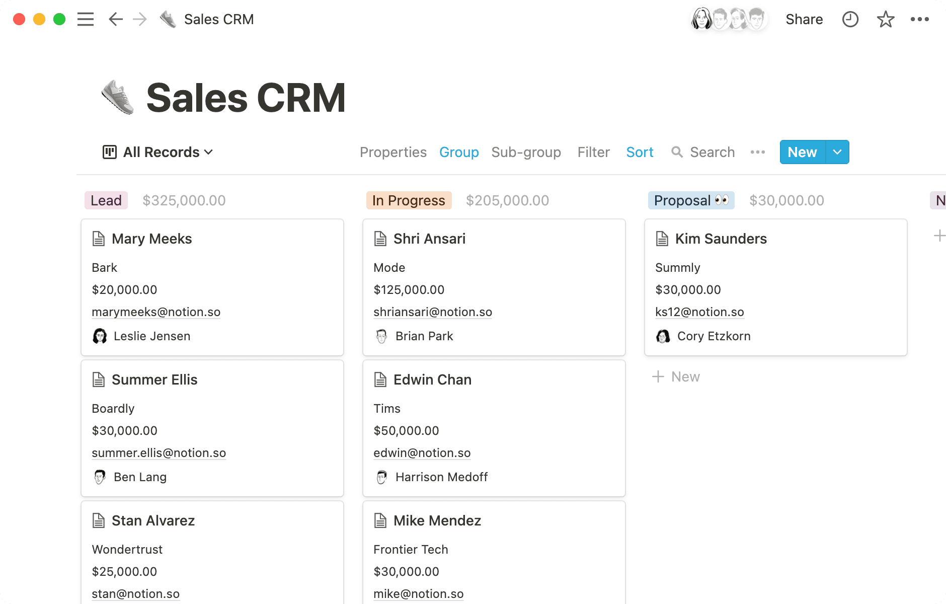 Start with a database whenever you need to organize and categorize information, especially if you could benefit from additional views.
