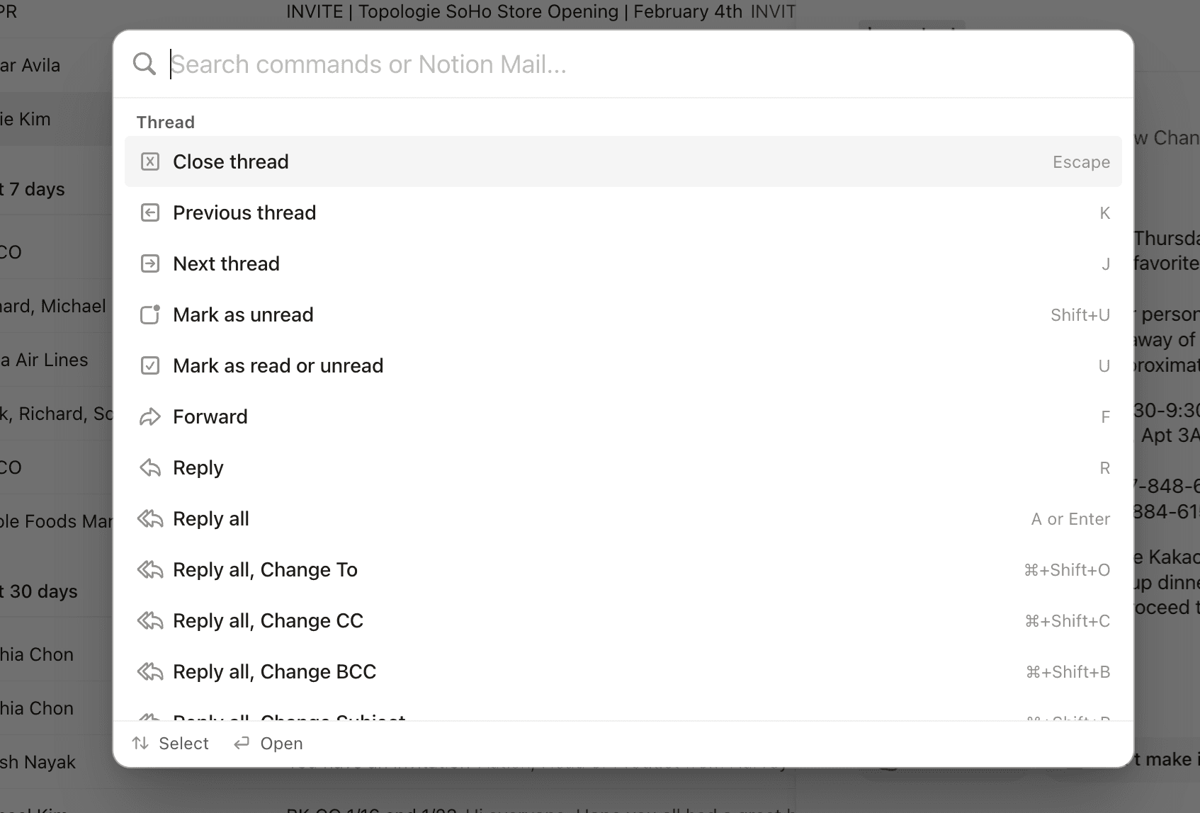 ca: atalhos do Notion Mail