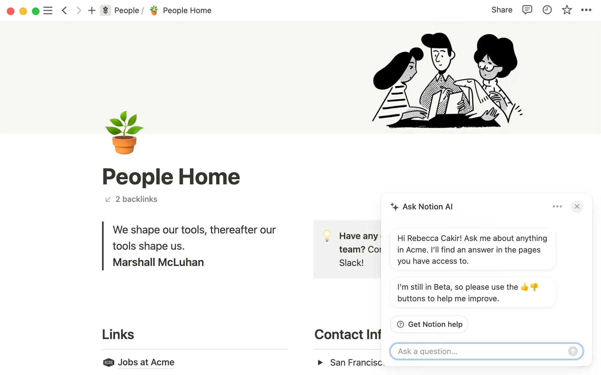 오른쪽 하단의 반짝이 버튼을 클릭해서 Q&A를 열어보세요. 검색 메뉴에서 Q&A를 찾는 방법도 있어요.