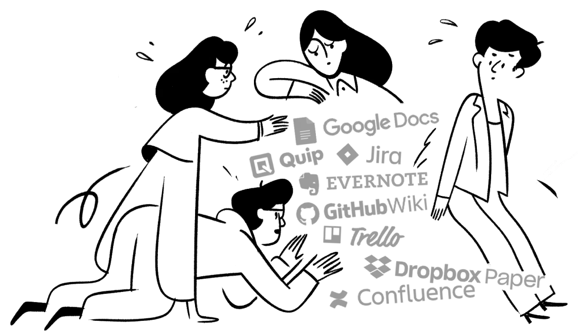 A team fighting back against the chaos of multiple tools from competing tools like confluence