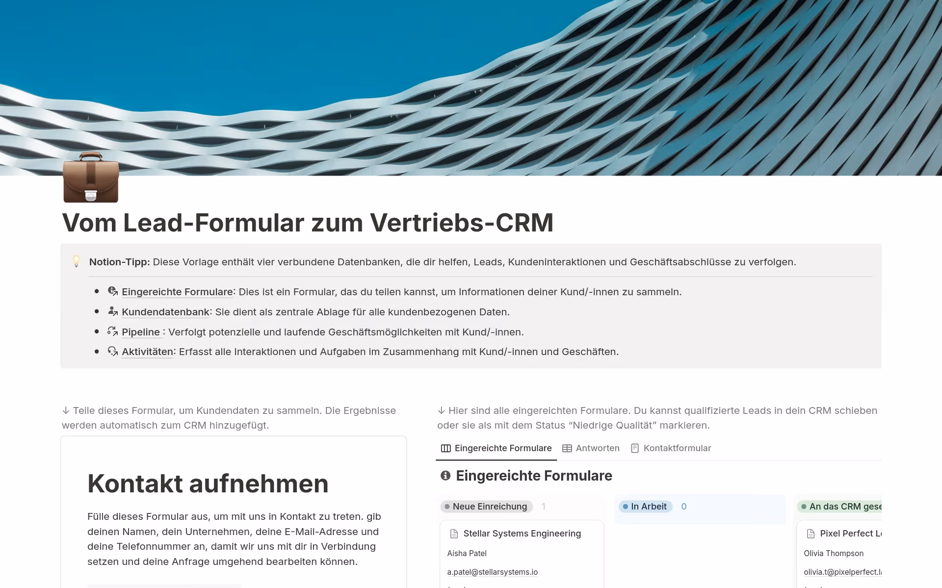 Eine Vorlagenvorschau für Vom Lead-Formular zum Vertriebs-CRM