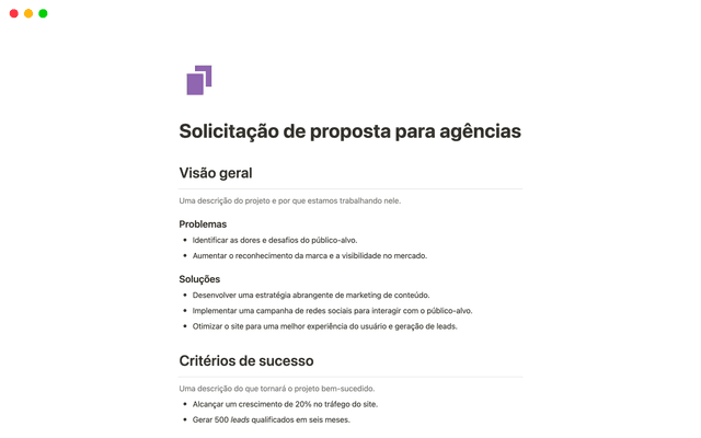 Solicitação de proposta para agências
