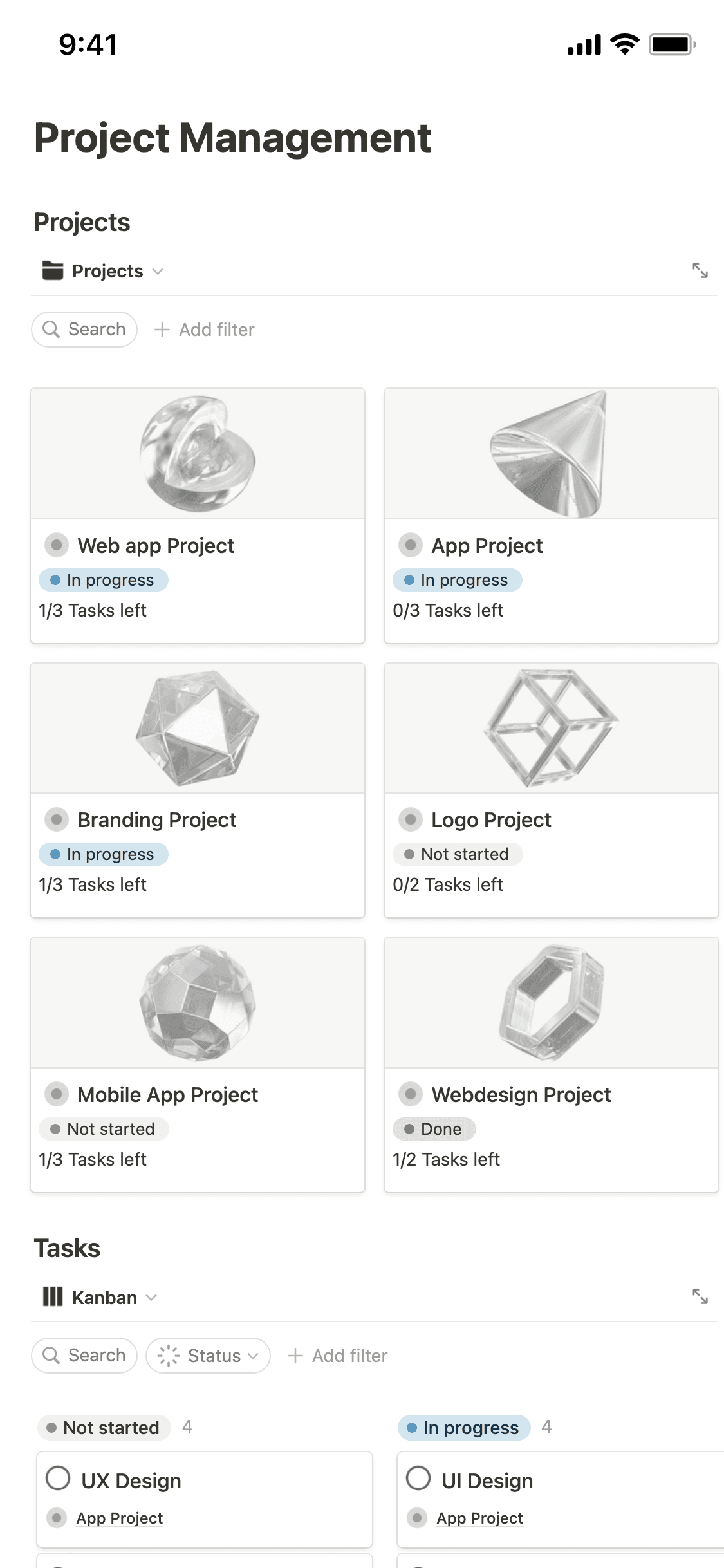 Captura de tela do aplicativo móvel do Notion