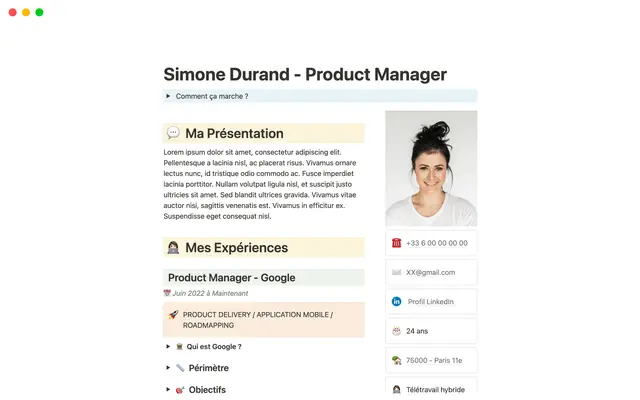 CV - Product Manager Moderne - Français gratuit