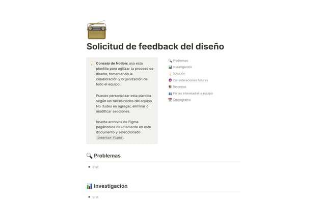Solicitud de feedback del diseño