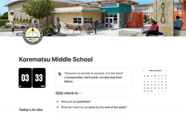Middle Schoolers' Dashboard
