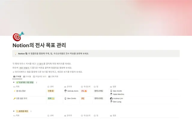 Notion의 전사 목표 관리