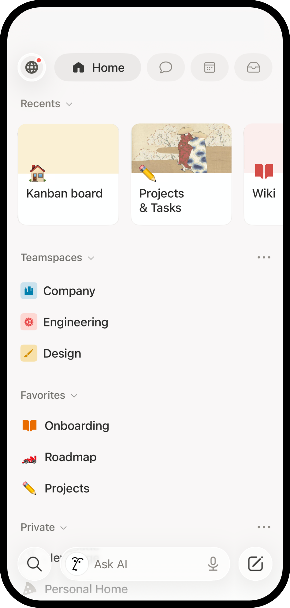 لقطة شاشة لتطبيق Notion على الهاتف المحمول